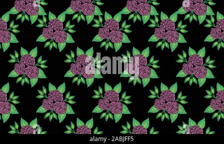 Wallpaper vintage purple floral pattern bakground, green leaves. Stock Vector