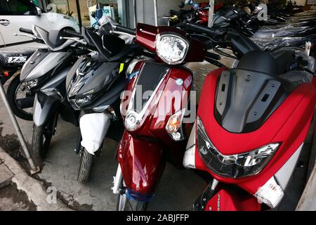 Antipolo City, Philippines – November 26, 2019: Assorted motorcycles and scooters on display at a motorcycle store. Stock Photo