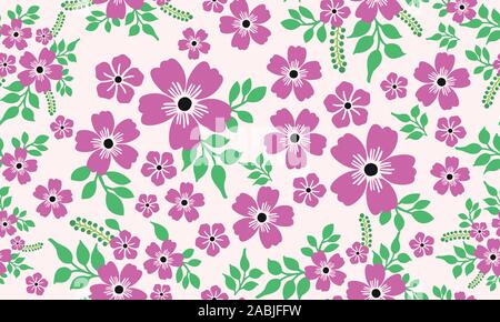 Wallpaper vintage purple floral pattern bakground, green leaves. Stock Vector