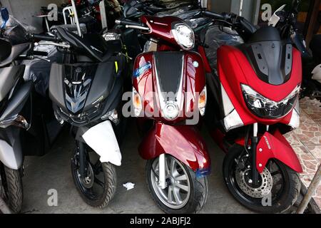 Antipolo City, Philippines – November 26, 2019: Assorted motorcycles and scooters on display at a motorcycle store. Stock Photo