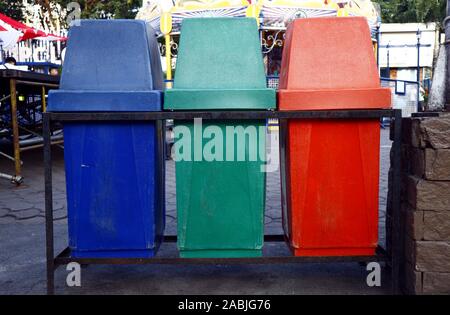 Photo of color segregated garbage or trash bins used for recycling waste materials Stock Photo