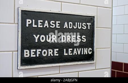 Please Adjust Your Dress,Before Leaving,sign,Moor Street railway station,Queensway,Birmingham,West Midlands,England,UK Stock Photo