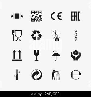 Packaging icons, package signs set. Vector illustration, flat design. Stock Vector