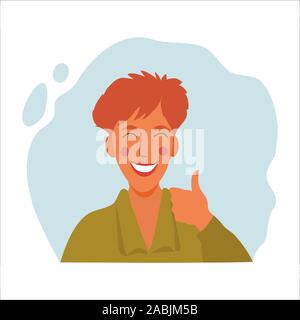 Women emotional portrait, hand drawn flat style design concept illustration of girl, happy female face with thumb up avatars. Vector Stock Vector