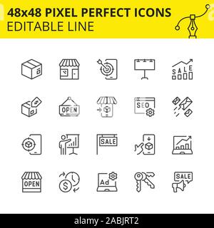 Editable Icons for Marketplace and Retail Store which includes Shopping, SEO, Goods, Order etc. Pixel Perfect 48x48, Scaled Vector Set. Stock Vector