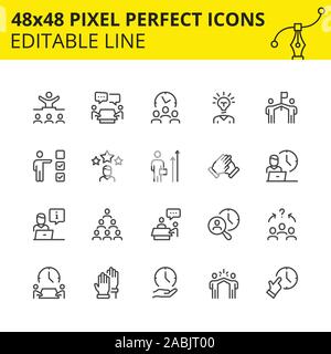 Editable Icons for Office of Human Resources and Collaboration which includes Job Search, Communication, Team Management, Head Hunting etc. Stock Vector