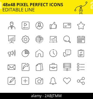 Editable Icons for Mobile applications, Web sites and other Platforms which includes User, Like, Home, Notifications etc. Pixel Perfect 48x48 Stock Vector
