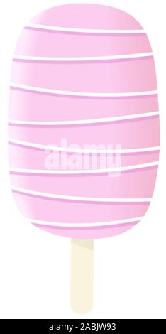 Stick ice cream pink and white icing with stripes and dressing Summer sweetmeat, holiday, Vector illustration Stock Vector