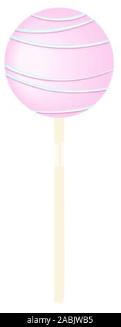 Pink Sweet bubble round candy - lollipop isolated on white. white and rose icing with sprinkles, stripes and dots. Stock Vector
