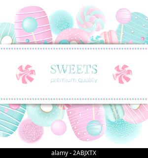 Confectionery label set with text on stripe. blue and pink. Marshmallow, Stock Vector