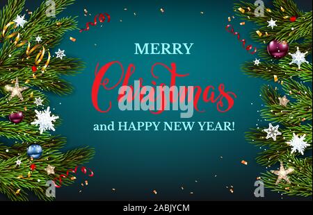 Card with beautiful Christmas tree branches Stock Vector