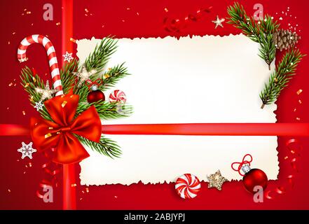 Decorations on red holiday background Stock Vector
