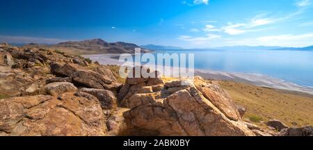 Antelope Island, the largest of ten islands within the Great Salt Lake, Antelope Island State Park, Utah, USA Stock Photo