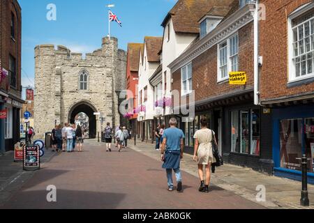 CANTERBURY, UK, - JULY, 11, 2019: Westgate meets the High Street in the historic city centre of Canterbury, Kent. Stock Photo