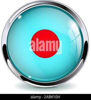 Web button Record. Rec sign. Blue glass 3d icon with metal frame Stock Vector