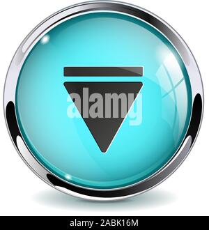Web media button. Blue glass 3d icon with metal frame Stock Vector