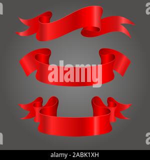 Red ribbon banners on gray background Stock Vector