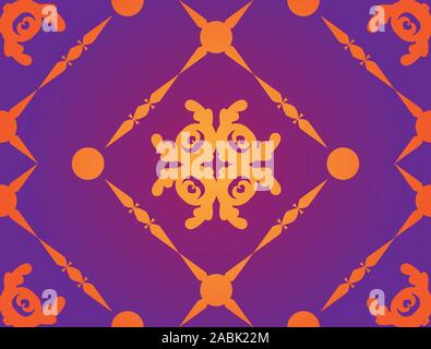 Beautiful abstract yellow pattern ornament on purple background. Stock Vector