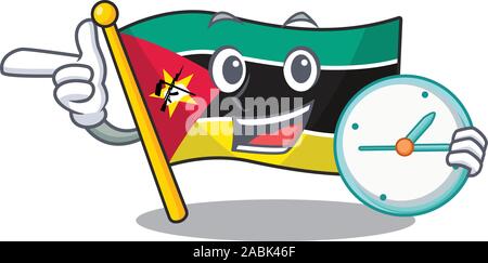 With clock smiling flag mozambique cartoon character style Stock Vector