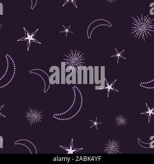 seamless vector pattern with celestial bodies on a dark background Stock Vector