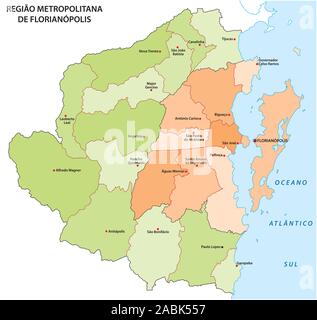 Administrative map of the Florianopolis metropolitan area in the Brazilian state of Santa Catarina Stock Vector