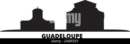 Guadeloupe city skyline isolated vector illustration. Guadeloupe travel cityscape with landmarks Stock Vector