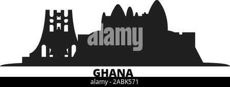 Ghana city skyline isolated vector illustration. Ghana travel cityscape with landmarks Stock Vector