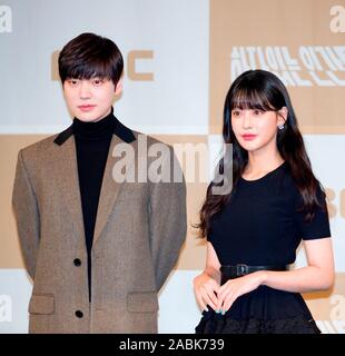 Ahn Jae-Hyun and Oh Yeon-Seo, Nov 27, 2019 : South Korean cast members Ahn Jae-Hyun (L) and Oh Yeon-Seo attend a press conference for MBC's new drama, 'Love With Flaws' in Seoul, South Korea. Credit: Lee Jae-Won/AFLO/Alamy Live News Stock Photo