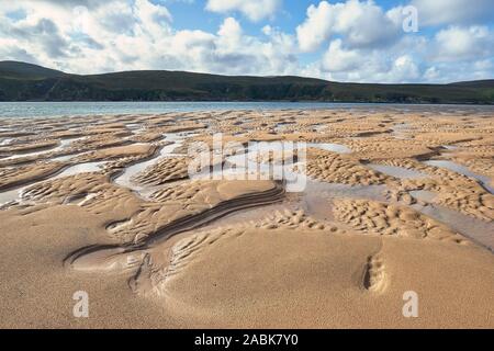 Patterns in sand at low tide, Kyle of Durness, Durness, Sutherland, Highland, Scotland Stock Photo