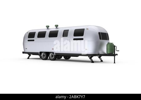 Generic Airstream caravan trailer isolated 3D Illustration. Stock Photo
