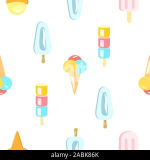 Creative seamless pattern with ice cream in wafer, waffle or sugar cone. Vector illustration in line art style for wrapping paper,textile print. Stock Stock Vector