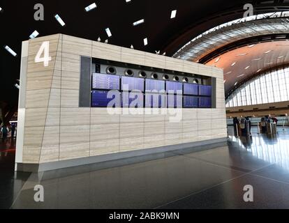 Doha, Qatar - Nov 24. 2019. Information desk of Hamad International Airport Stock Photo