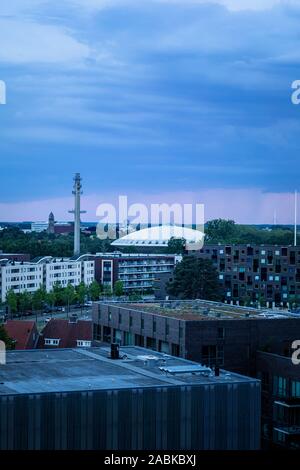 Eindhoven, The Netherlands, June 2nd 2019. A view of Eindhoven city with the famous Evoluon building during sunset with a pastel sky Stock Photo