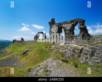 Castell Dinas Brân, Llangollen. Great ditch, ruins of south wall, hall and tower. Stock Photo