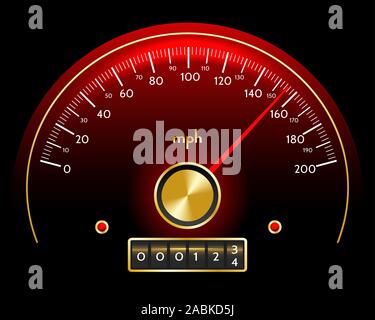 Speedometer dashboard with miles counter in Retro style. Vector illustration. Stock Vector