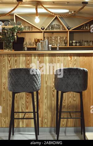 detail of interior of designed restaurant. bar table in an expensive restaurant. Stock Photo