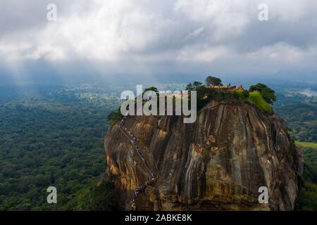 Aerial view of Sigiriya mountain among the dense forest on the island of Sri Lanka Stock Photo