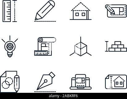 architecture construction tools icons set line vector illustration Stock Vector