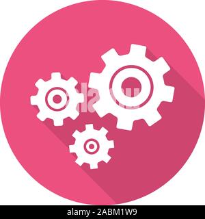 Cogwheels flat design long shadow icon. Gears. Cogs. Vector silhouette symbol Stock Vector