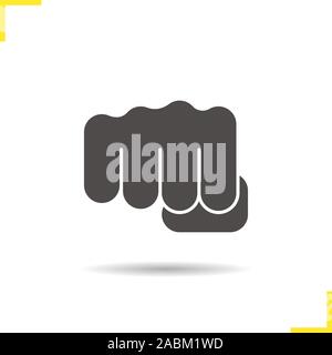 Squeezed fist icon. Drop shadow silhouette symbol. Clenched hand ...