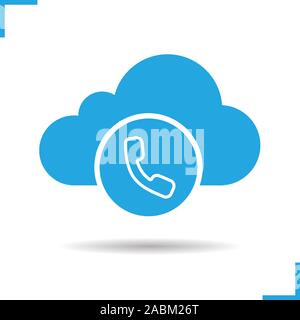 Cloud computing call center icon. Drop shadow silhouette symbol. Handset. Web storage support concept. Vector isolated illustration Stock Vector