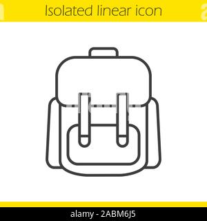 School backpack linear icon. Thin line illustration. Student rucksack. Contour symbol. Schoolbag. Vector isolated outline drawing Stock Vector