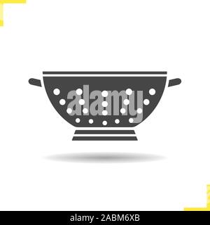 Colander icon. Drop shadow drainer silhouette symbol. Negative space. Vector isolated illustration Stock Vector