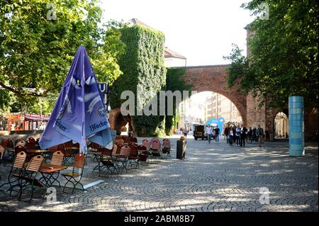 Open-air bar at Sendlinger-Tor-Platz in Munich. [automated translation] Stock Photo