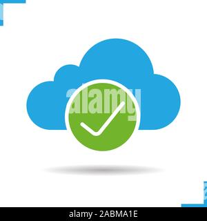 Cloud storage icon. Access granted. Drop shadow silhouette symbol. Cloud computing check mark. Negative space. Vector isolated illustration Stock Vector