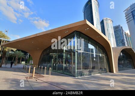 Doha, Qatar - Nov 21. 2019. DECC metro station outdoors Stock Photo