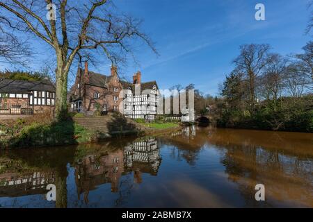 Tudor Building by the Bridgewater Canal in Worsley in Manchester in the United Kingdom. Stock Photo