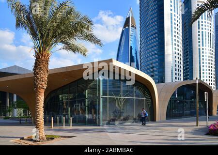 Doha, Qatar - Nov 21. 2019. DECC metro station outdoors Stock Photo