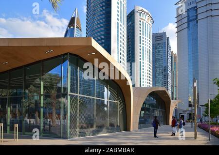 Doha, Qatar - Nov 21. 2019. DECC metro station outdoors Stock Photo