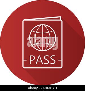 International passport flat linear long shadow icon. Travel pass with globe sign. Vector line symbol Stock Vector